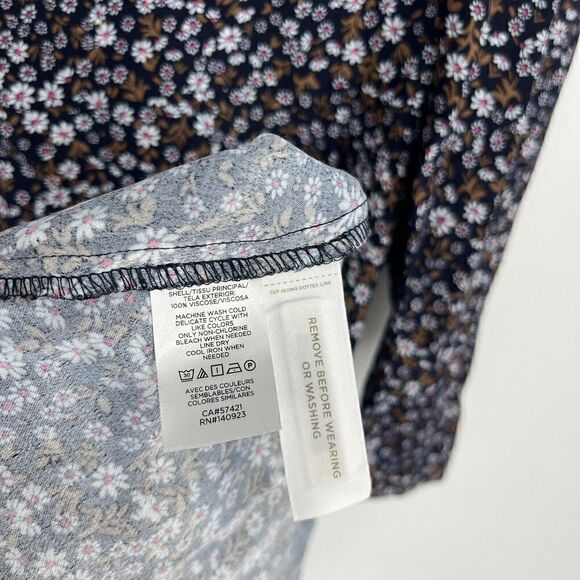 Loft Plus Dress Size 14 Womens Navy Floral Print Mock Neck Flare Puff Sleeve - Picture 7 of 8